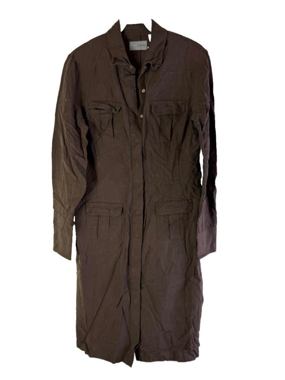 Vintage 90s Dress Silk Button Military Pocket Brown Luxury